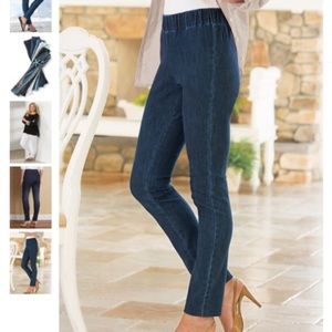 Soft Sorroundings High Waist Pull On Jeans Elastic Waist Skinny Jeans Blue Small
